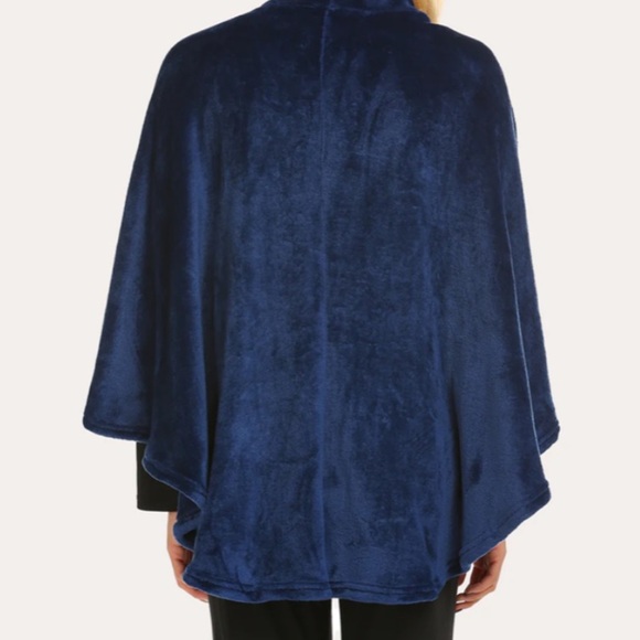 EKOUAER High quality flannel poncho blue velour O/S - Picture 5 of 5